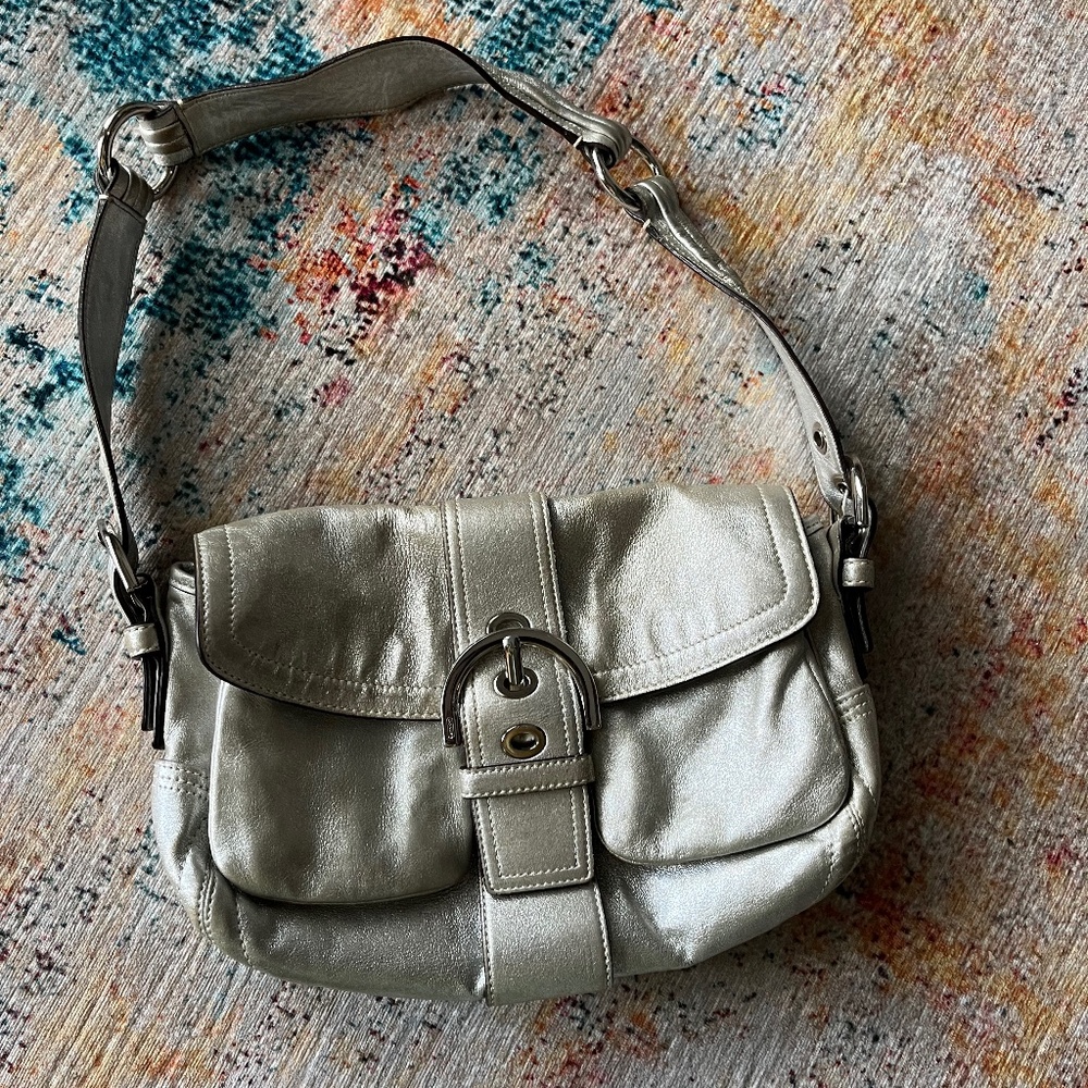 Coach 9702 metallic soho flap leather shoulder purse handbag